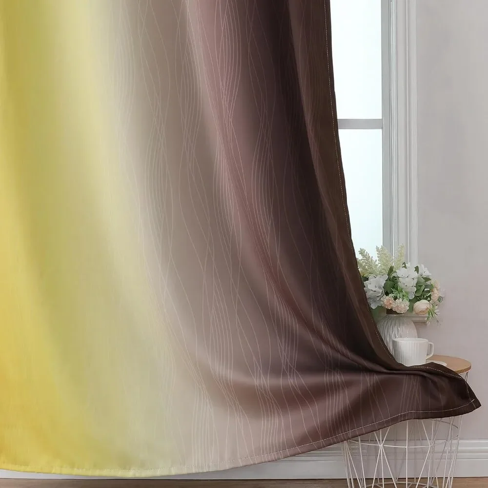 52 WX 72 L Brown to Yellow Ombre 100% Blackout, Thermal, Curtain Drape Panels